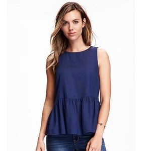 NWT Women's Cute Old Navy Sleeveless Peplum Blouse Top - Chambray Blue